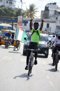 Cyclists during the #FreePalestine solidarity ride in Mombasa